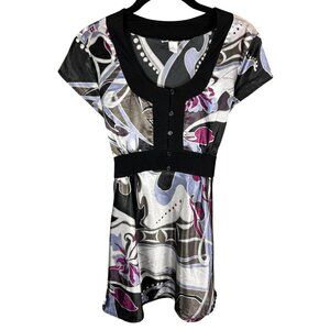 Y2K Babydoll Tunic Top Sz Small Tie Back Satin Abstract Floral Pattern Fairy